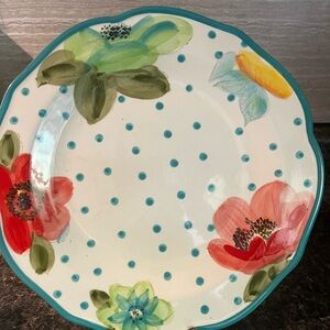 The Pioneer Woman Teal Floral Polka Dot Plate